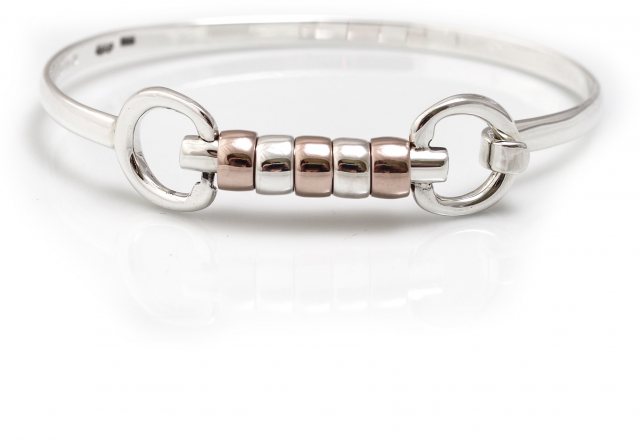 HiHo Silver HiHo Silver Sterling Silver & 18ct Rose Gold Plated Cherry Roller Snaffle Bangle