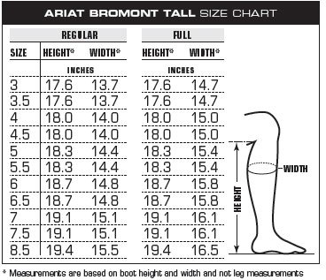 Ariat Bromont Boots Size Guide - Unicorn Saddlery
