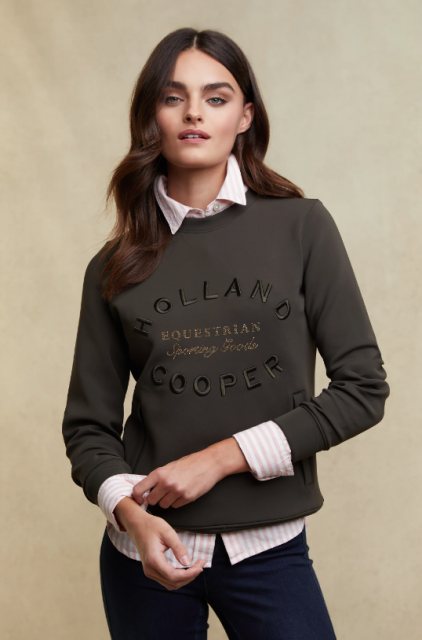 Holland Cooper Holland Cooper Crystal Crew Neck Sweat - Dark Olive